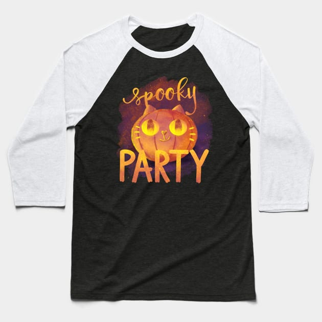 Spooky Party - Halloween Pumpkin cat Baseball T-Shirt by Flower-Cocktails